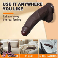 10.13in Uncut Realistic Skin Double Density Silicone Big Dildo Hands-Free Use