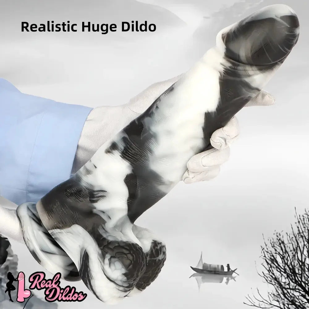 13.38in Black White Mixed Color PVC Extra Huge Long Thick Women Dildo