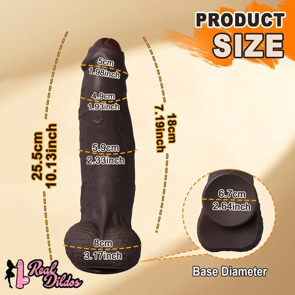 10.13in Uncut Realistic Skin Double Density Silicone Big Dildo Hands-Free Use