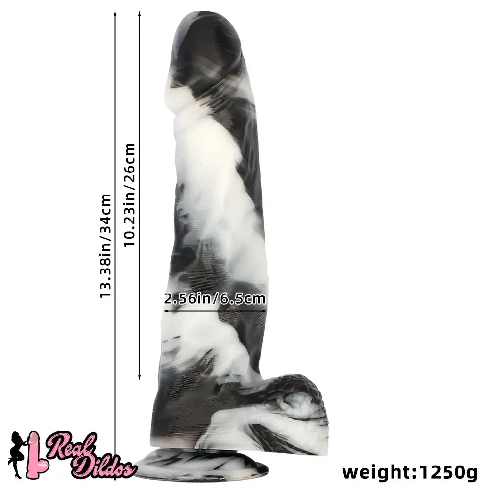 13.38in Black White Mixed Color PVC Extra Huge Long Thick Women Dildo