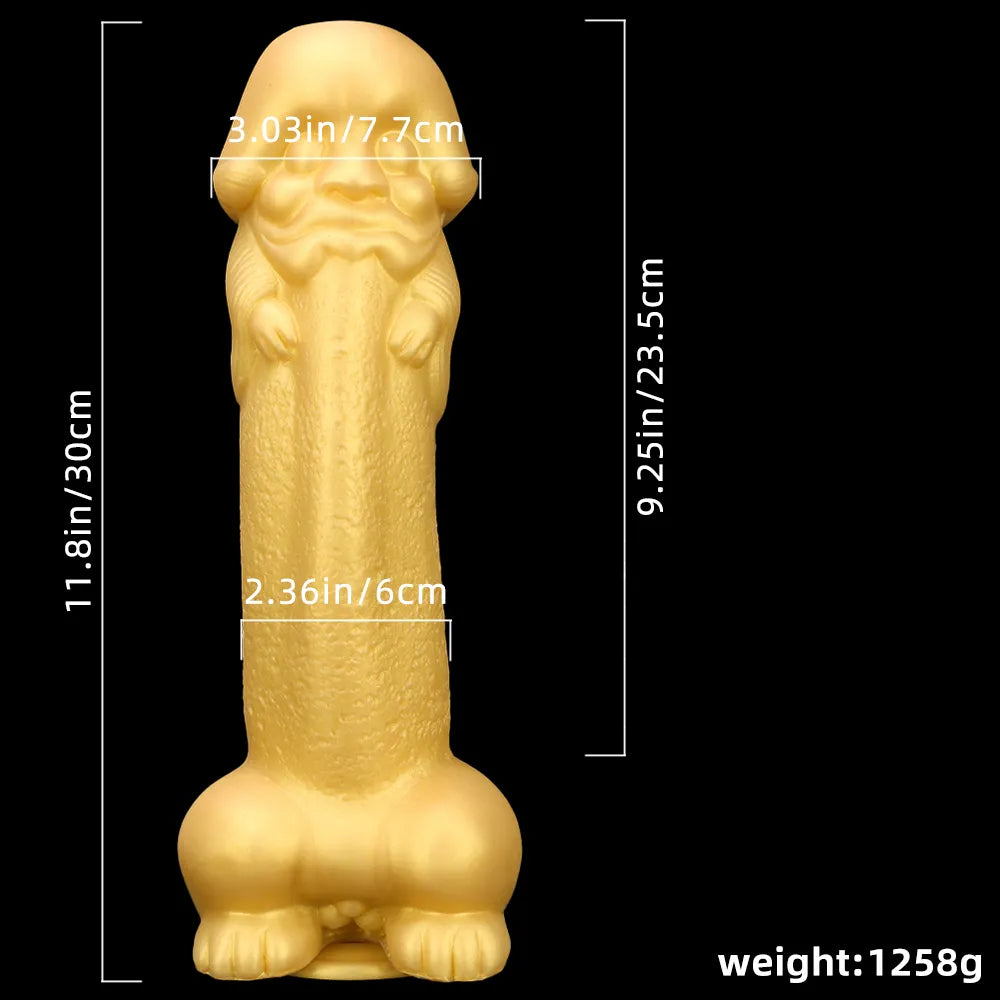 11.8in Liquid Large Soft Silicone Fantasy Thick Gold Anal Dildo