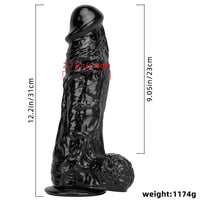 12.2in Super Big Thick Realistic Black Dildo BDSM Sex Toy For Anal Sex