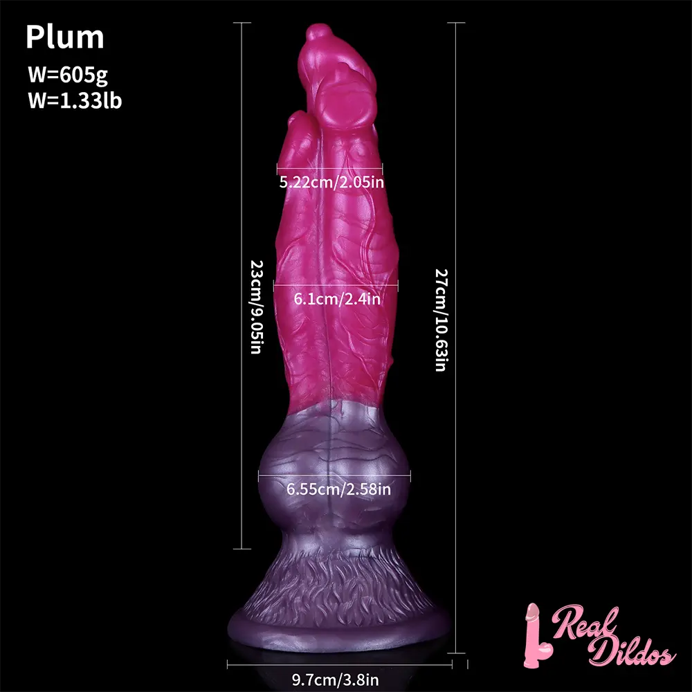 10.63in Fantasy Big Dog Penis Animal 3in1 Head Silicone Soft Dildo
