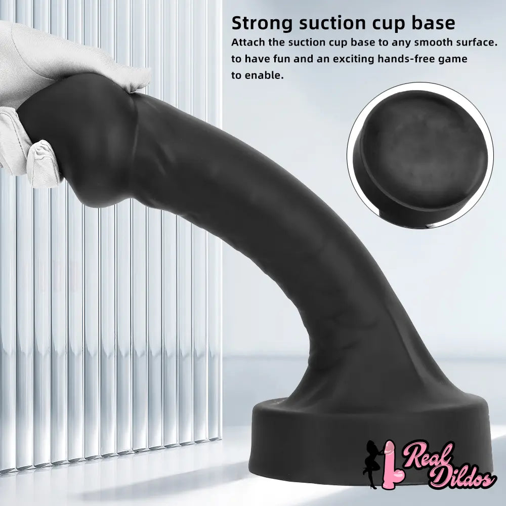 10.63in 12.6in 13.77in Silicone Big Soft Curved Black Dildo With Mushroom Head