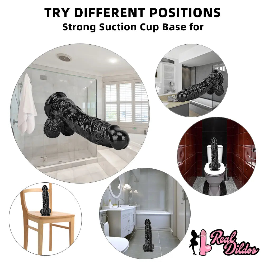 12.2in Super Big Thick Realistic Black Dildo BDSM Sex Toy For Anal Sex