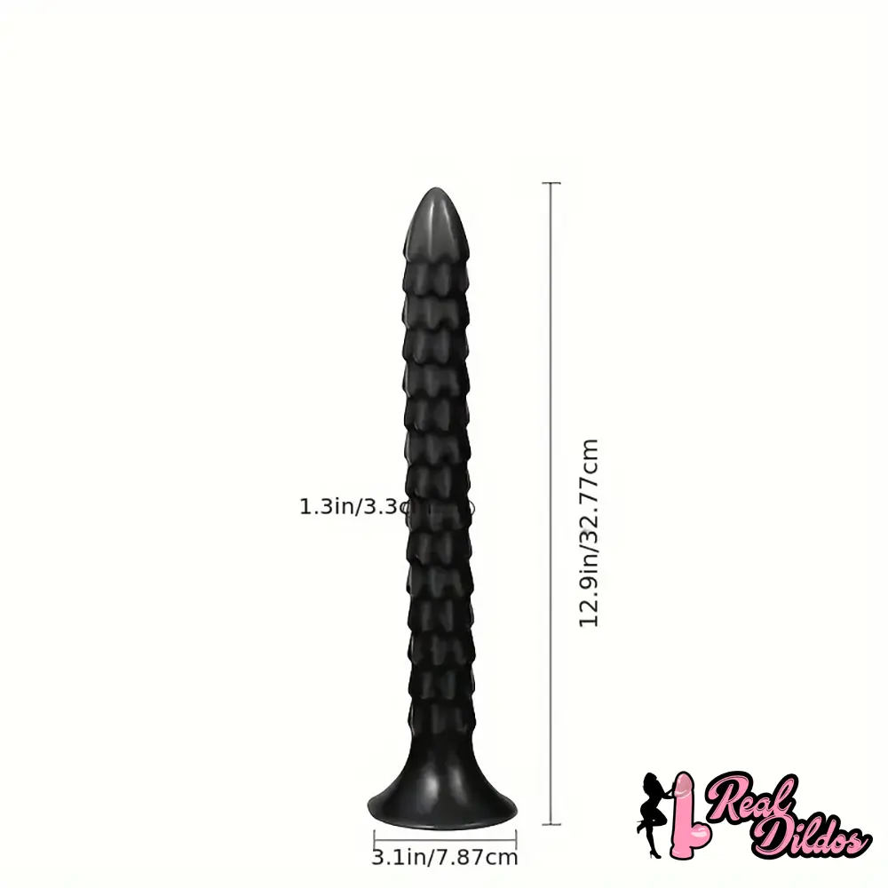 12.9in Big Spiked Long Skinny Dildo For Anus Stimulation With Sucker