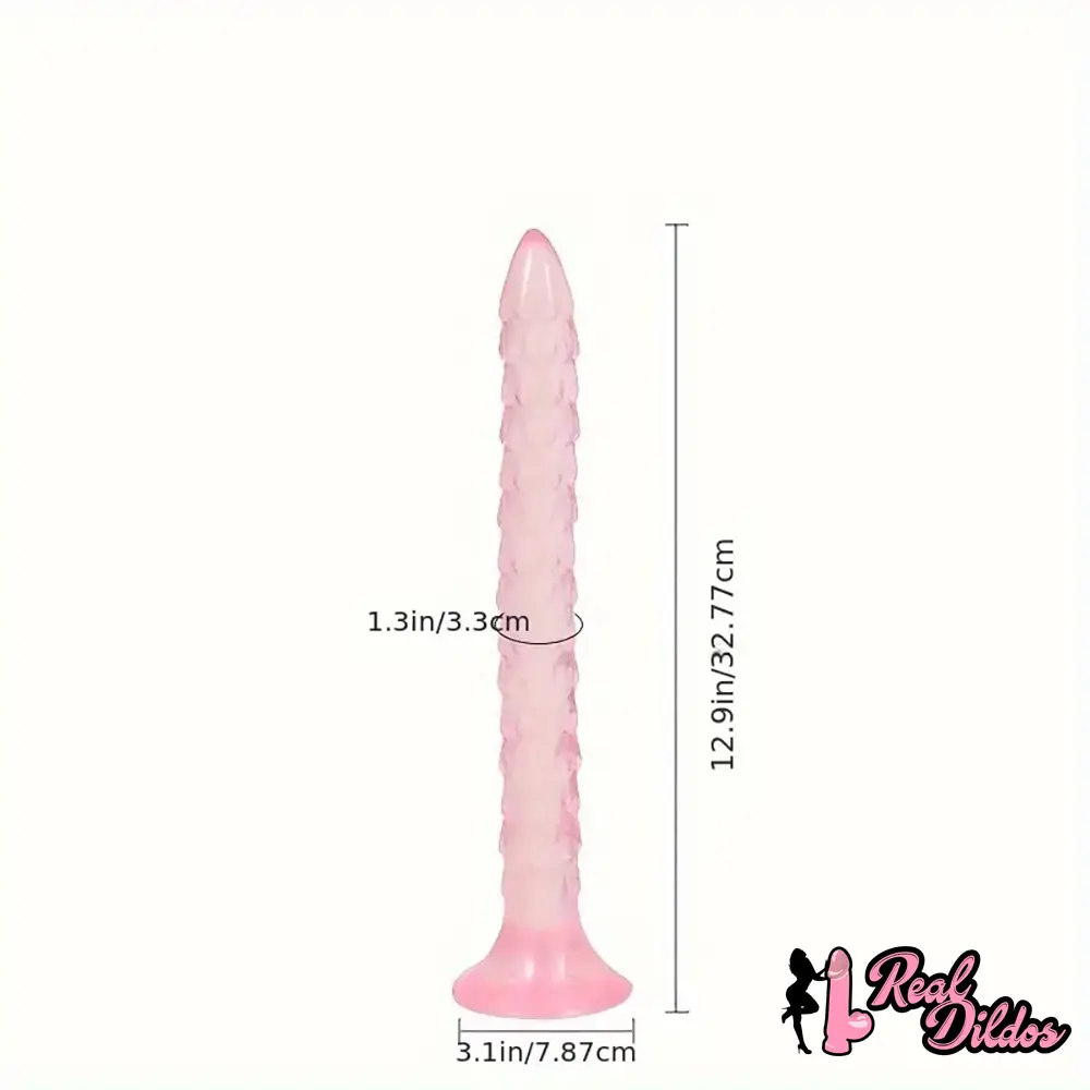 12.9in Big Spiked Long Skinny Dildo For Anus Stimulation With Sucker