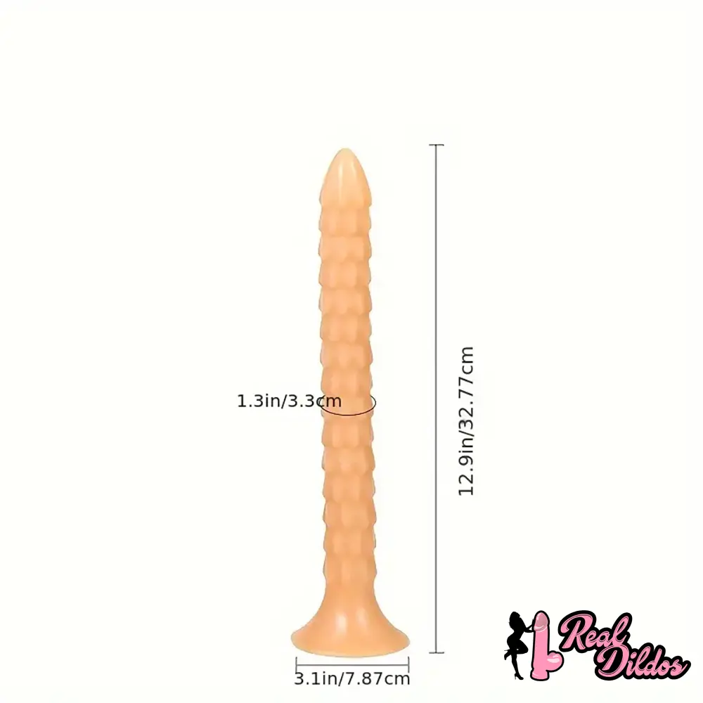 12.9in Big Spiked Long Skinny Dildo For Anus Stimulation With Sucker
