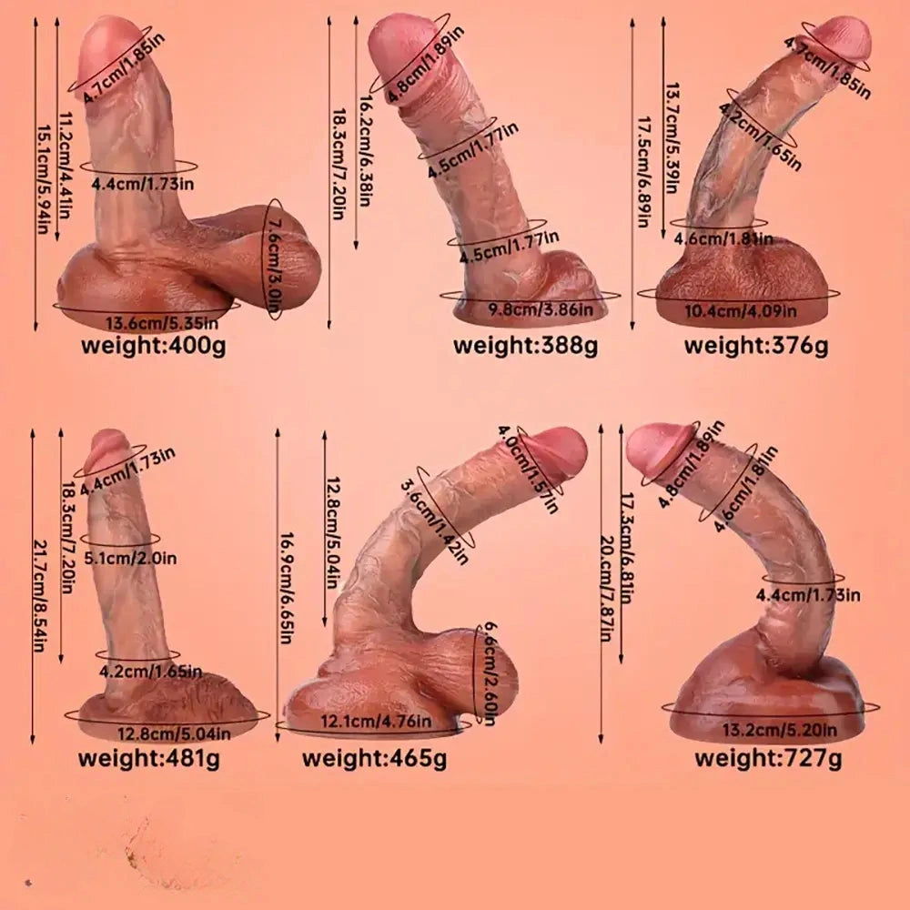 Six Lengths Liquid Silicone Realistic Dildo For Hands-Free G Spot Play